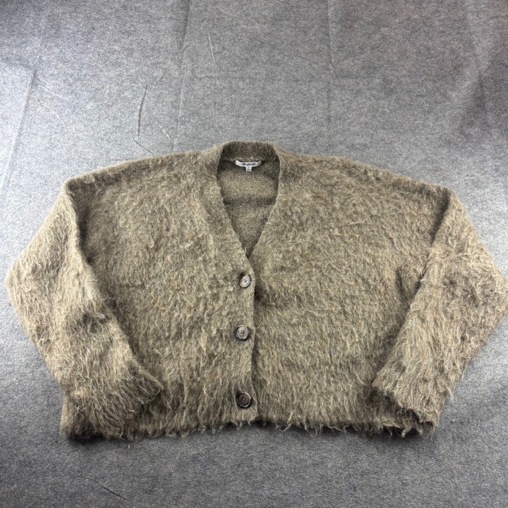 Madewell Womens S Fuzzy Alpaca Blend Cardigan Sweater‎ Brown V-Neck Cozy Preppy